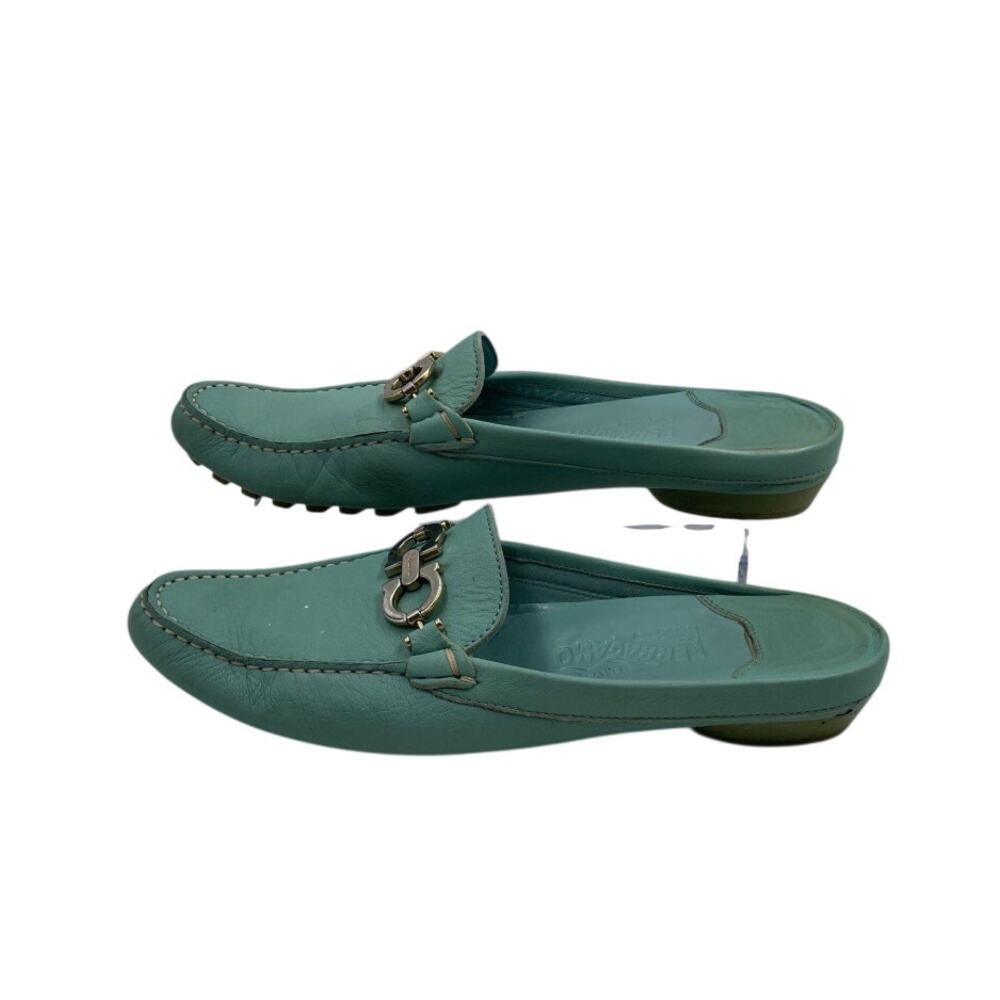 Vintage Salvatore Ferragamo Gancini Loafer Mules Turquoise Sz 9 Authenticated